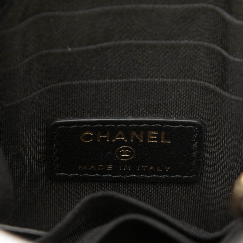Chanel Logo Tweed Chain Shoulder Bag Phone Case Black Vinyl Leather — view 5