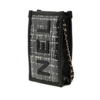 Chanel Logo Tweed Chain Shoulder Bag Phone Case Black Vinyl Leather — view 2
