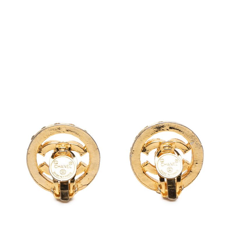 Chanel CC Logo Earrings Gold Plated Rhinestone — view 2
