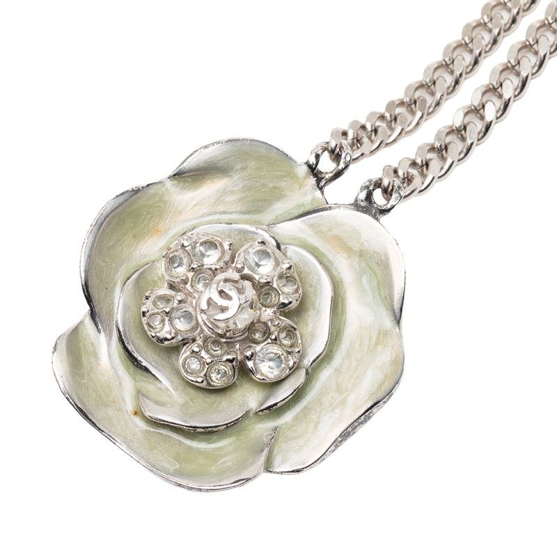Chanel Camellia CC Logo Rhinestone Chain Belt 2 Rows Silver Metal — view 2