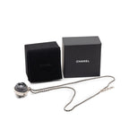 Chanel CC Logo Rhinestone Mila Necklace Silver Black Metal Leather — view 7