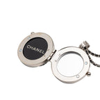 Chanel CC Logo Rhinestone Mila Necklace Silver Black Metal Leather — view 3