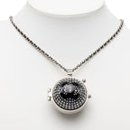 Chanel CC Logo Rhinestone Mila Necklace Silver Black Metal Leather — view 6