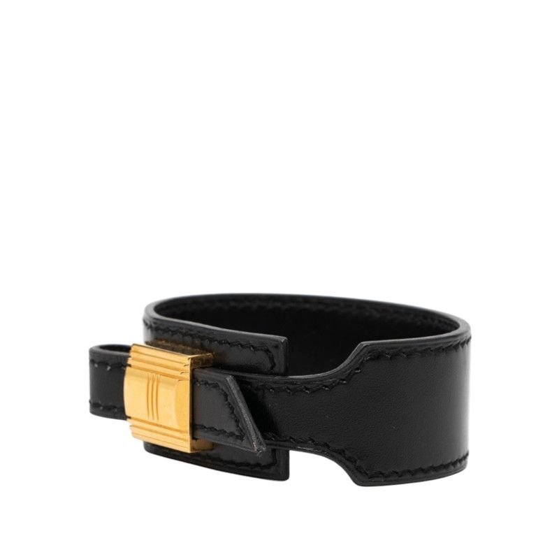 Hermes Artemis Bracelet Black Gold Leather Plated — view 2
