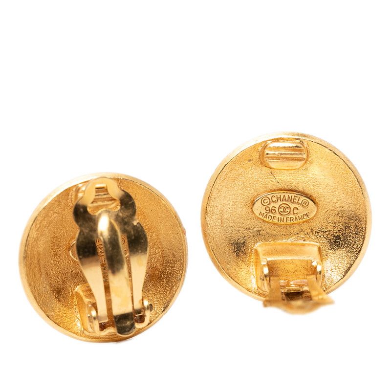Chanel CC Logo Vintage Round Earrings Gold Plated — view 3