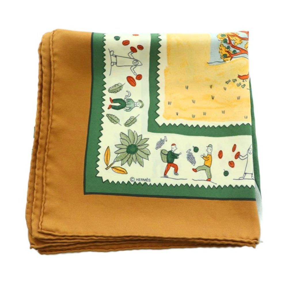 Hermes Carre 90 Retour a la Terre Return to Scarf Silk All Over Pattern Brown — view 2