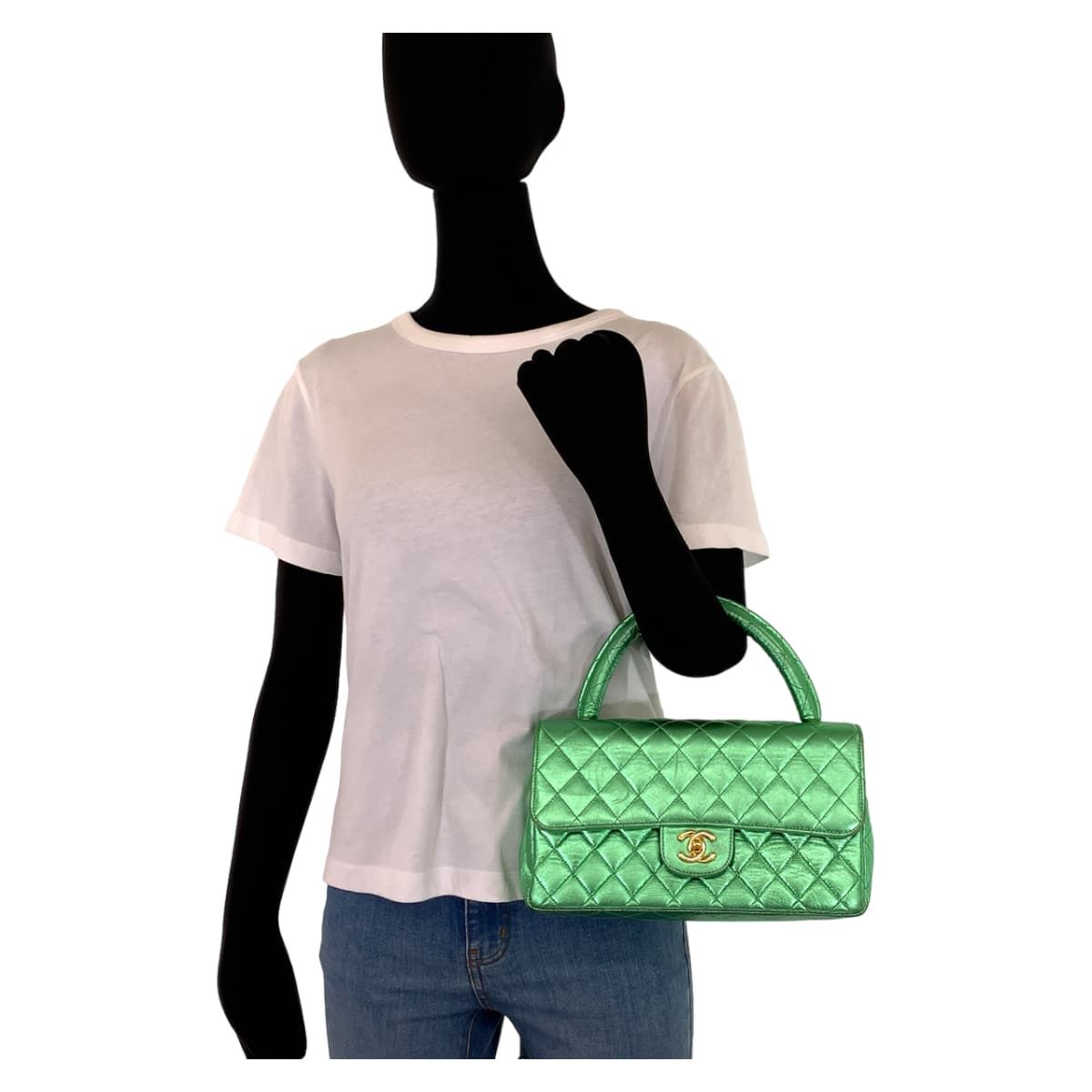 Chanel Quilted Parents Only CC Logo Turnlock Metallic Green Lambskin Parent — view 8