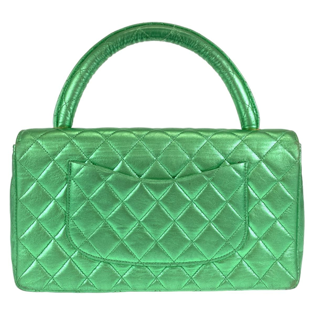 Chanel Quilted Parents Only CC Logo Turnlock Metallic Green Lambskin Parent — view 2