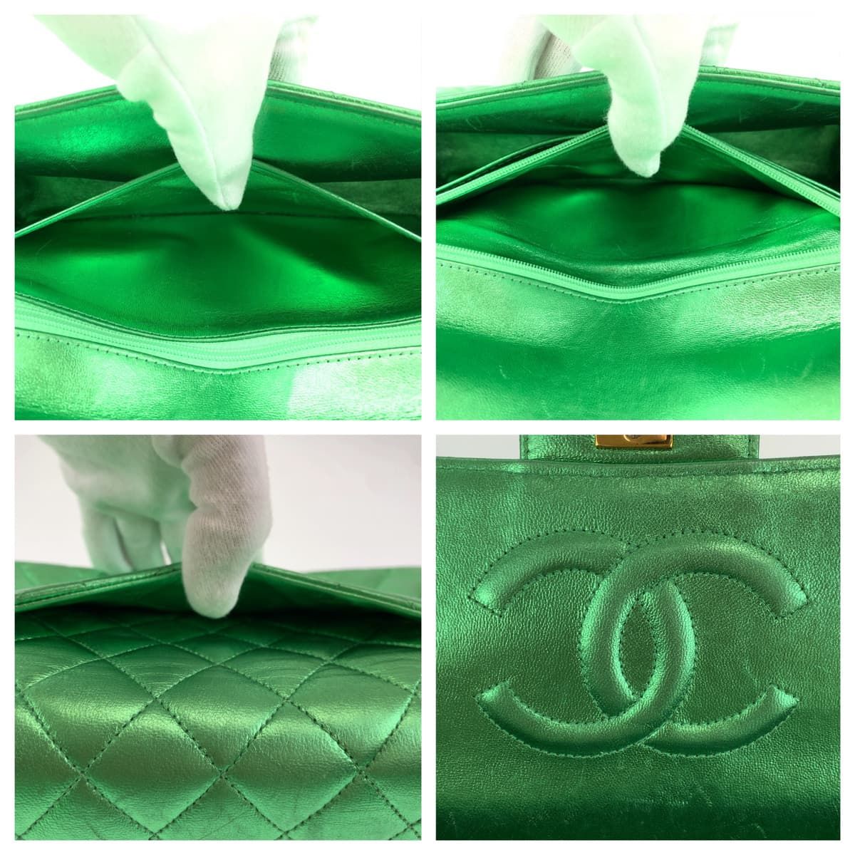 Chanel Quilted Parents Only CC Logo Turnlock Metallic Green Lambskin Parent — view 4