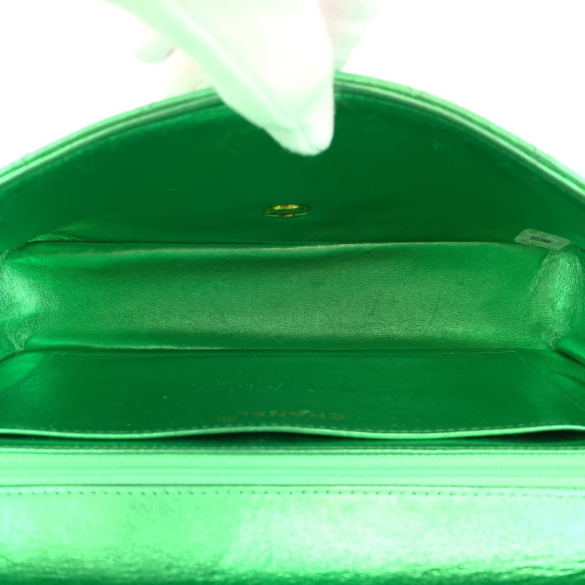 Chanel Quilted Parents Only CC Logo Turnlock Metallic Green Lambskin Parent — view 9