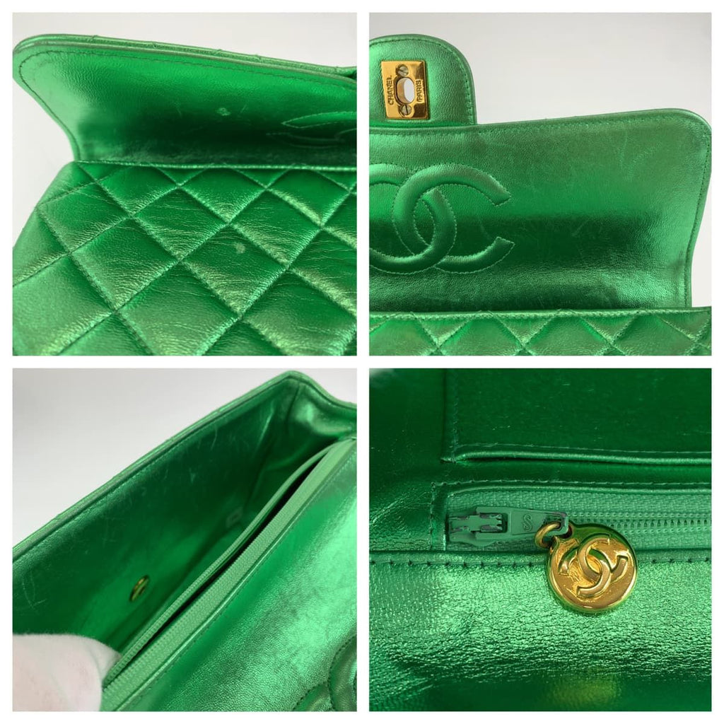 Chanel Quilted Parents Only CC Logo Turnlock Metallic Green Lambskin Parent — view 6