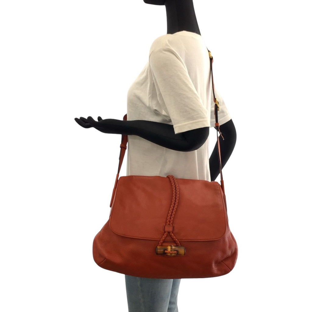 Gucci Bamboo Orange Brown Gold Leather Shoulder Bag Pochette — view 7