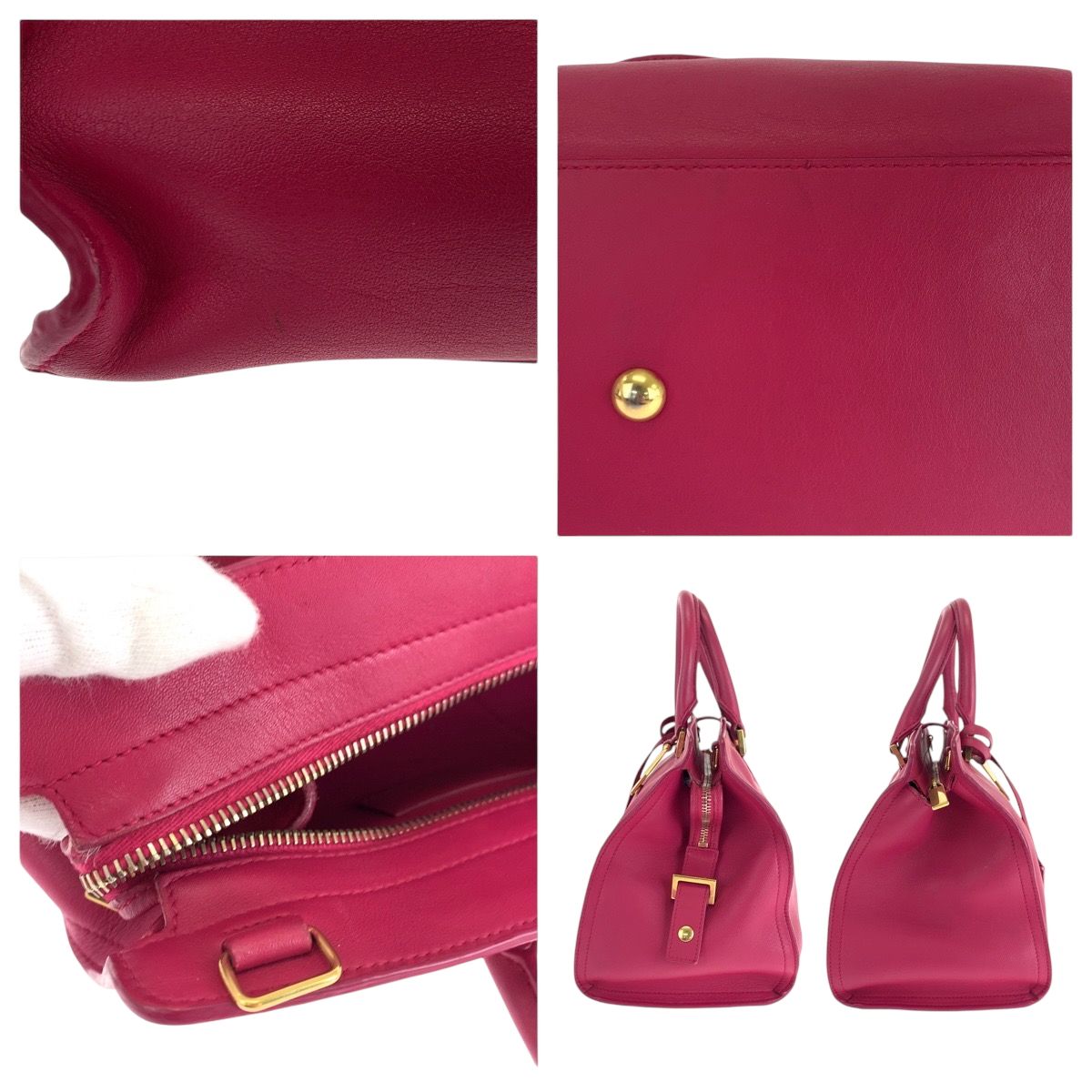 Saint Laurent Paris Petit Cabas Yline Fuchsia Pink Leather Shoulder Bag — view 8