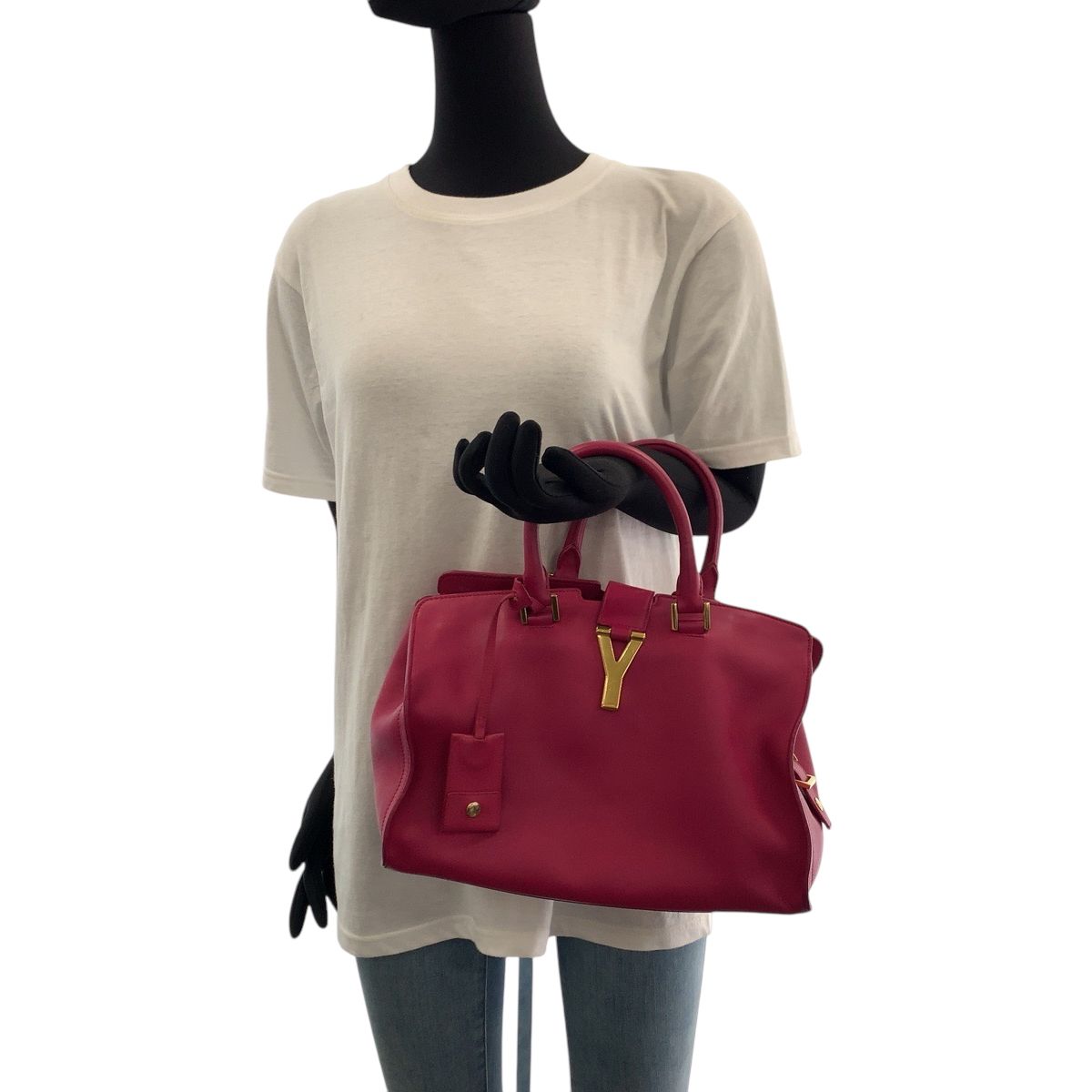 Saint Laurent Paris Petit Cabas Yline Fuchsia Pink Leather Shoulder Bag — view 7