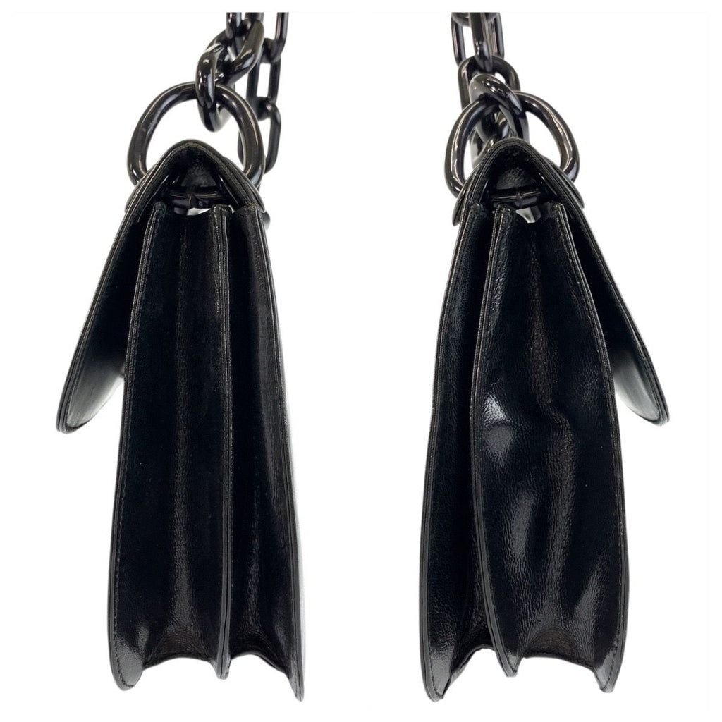 Prada Logo Embossed Black Leather Plastic Chain Shoulder Bag — view 8
