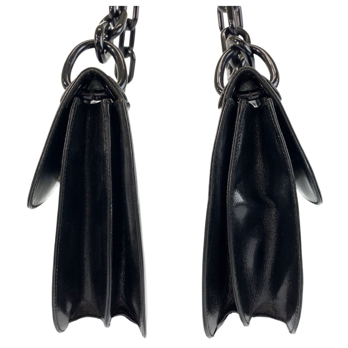 Prada Logo Embossed Black Leather Plastic Chain Shoulder Bag — view 8