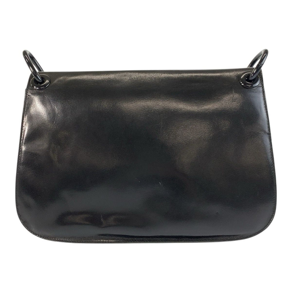 Prada Logo Embossed Black Leather Plastic Chain Shoulder Bag — view 2