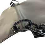Prada Logo Embossed Black Leather Plastic Chain Shoulder Bag — view 6