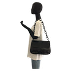 Prada Logo Embossed Black Leather Plastic Chain Shoulder Bag — view 7