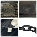 Prada Logo Embossed Black Leather Plastic Chain Shoulder Bag — view 4
