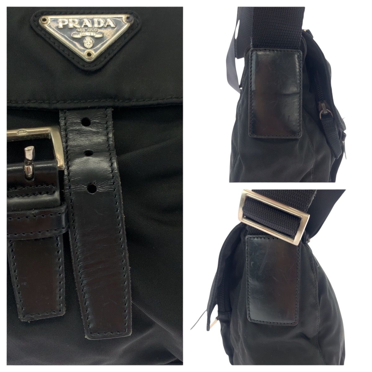Prada Tessuto Black Silver Nylon Shoulder Bag — view 6