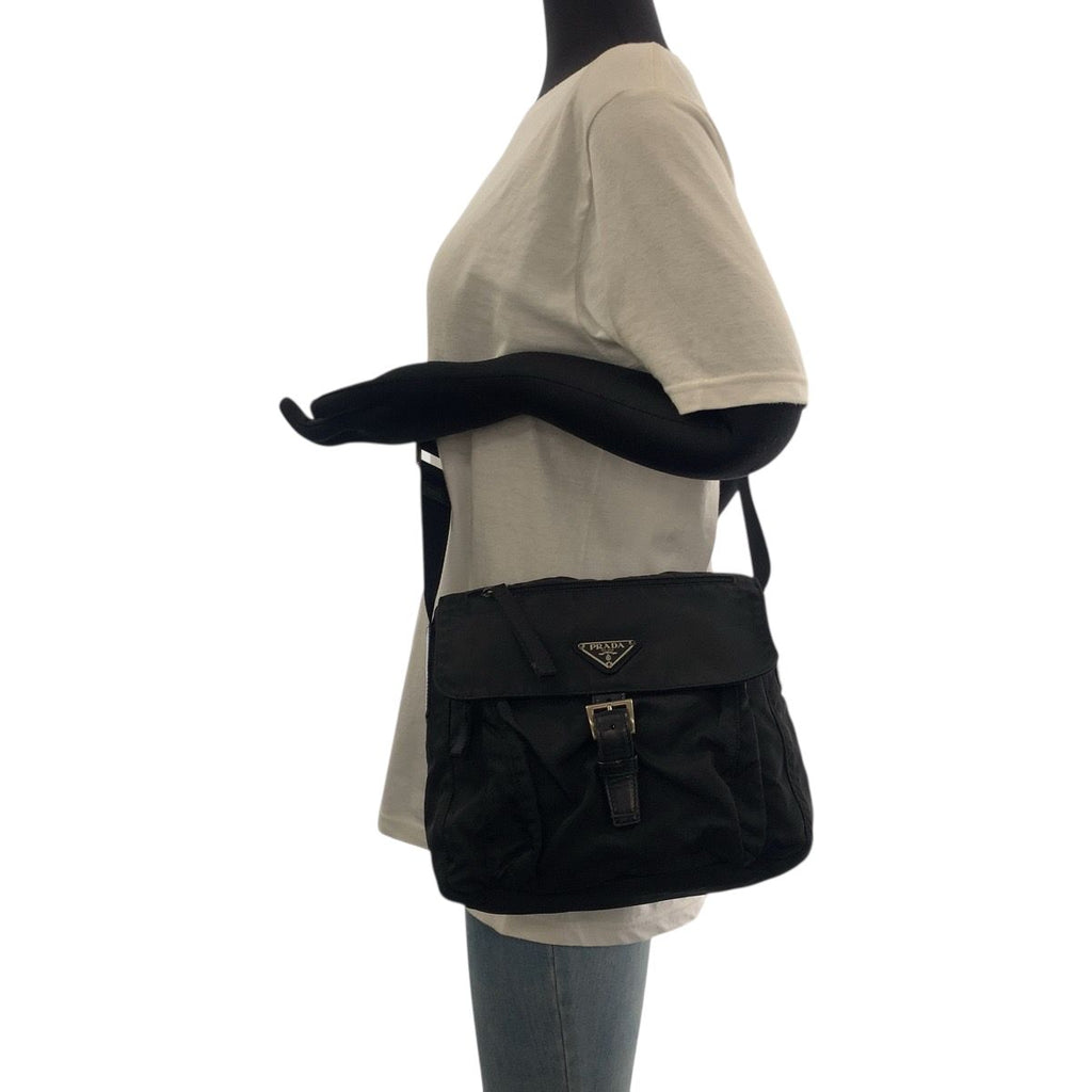 Prada Tessuto Black Silver Nylon Shoulder Bag — view 7
