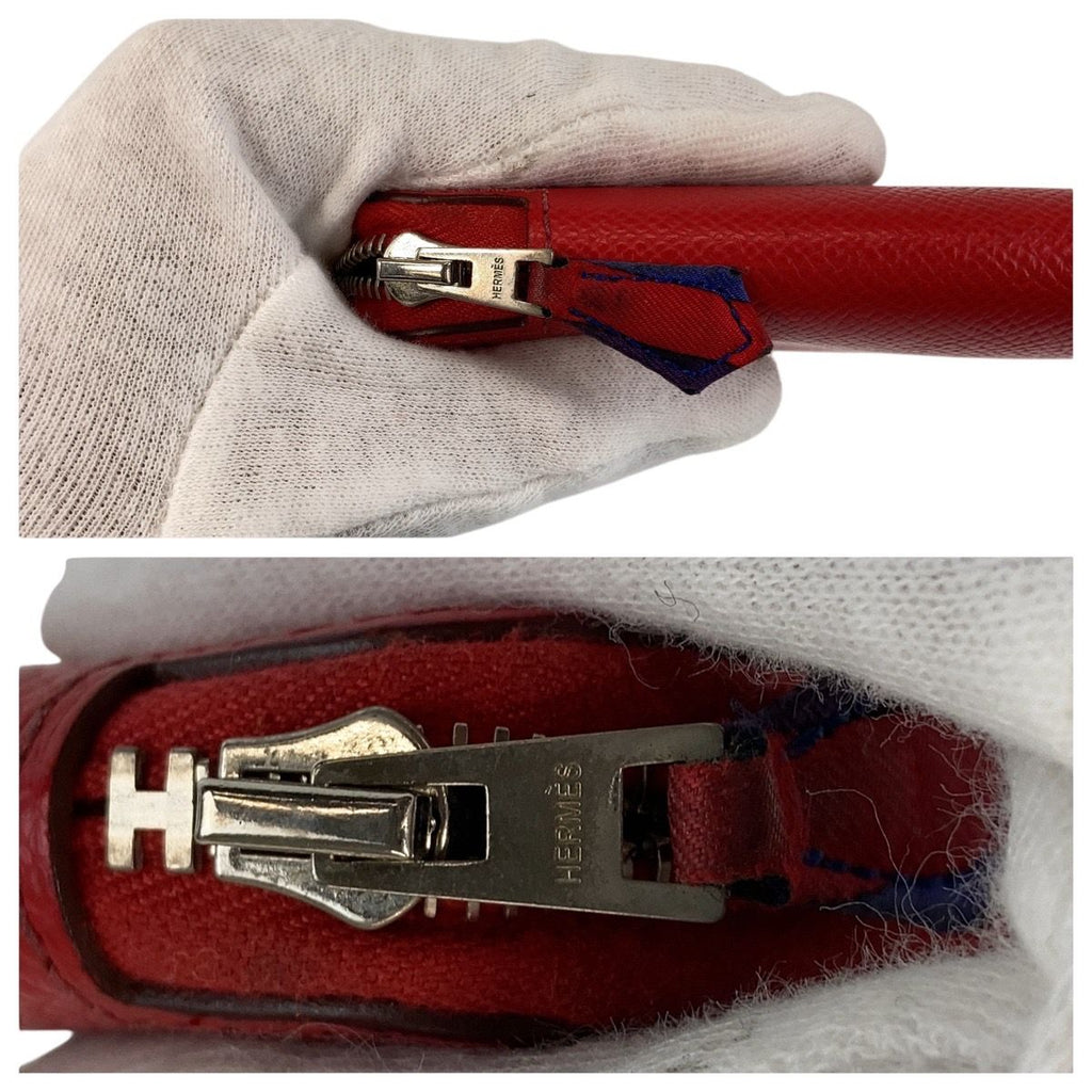 Hermes Azap Silk in Compact Bougainvillea Red Silver Veau Fold Wallet — view 7