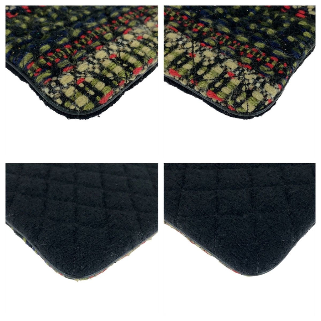 Chanel CC Logo Multicolor Black Silver Tweed Clutch — view 4