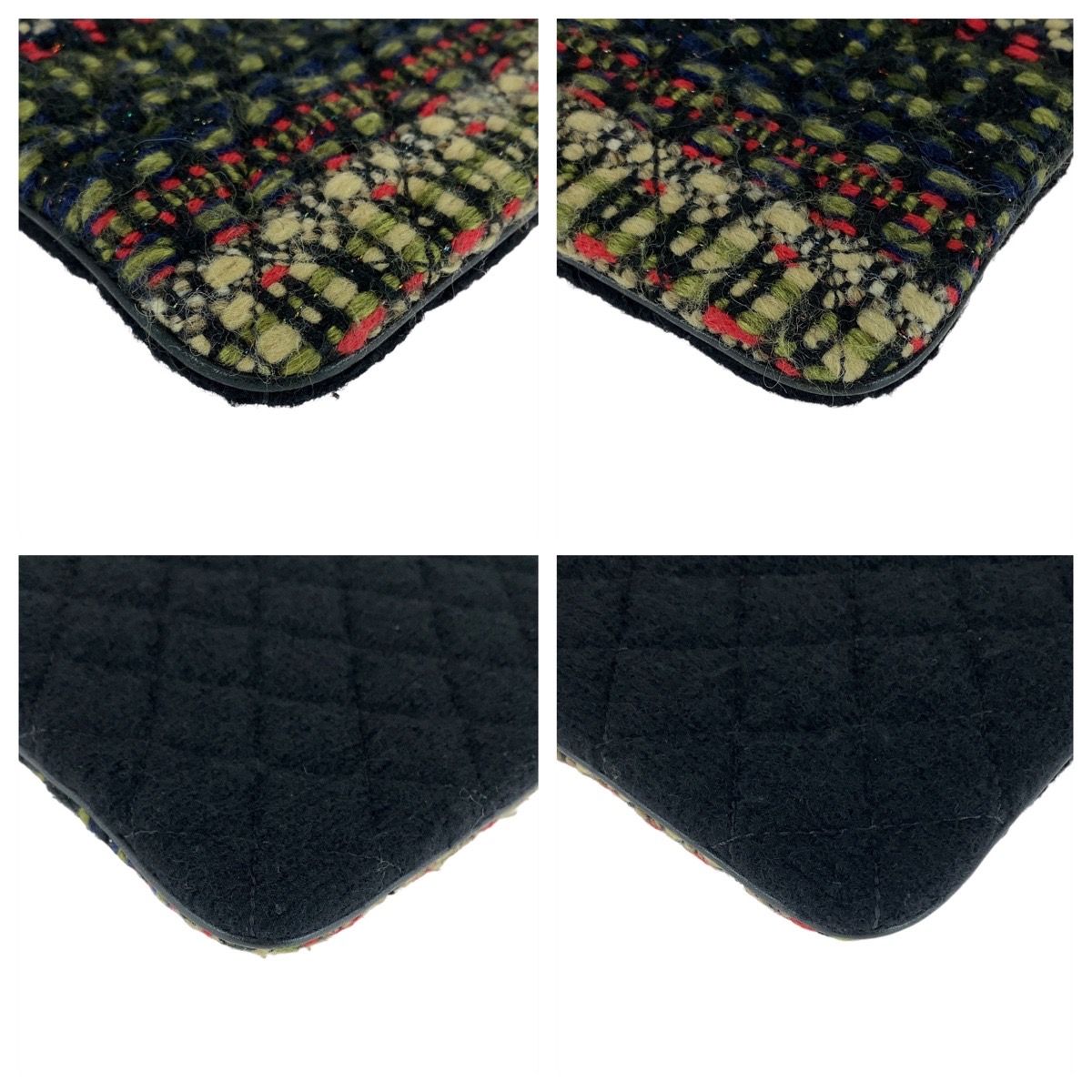 Chanel CC Logo Multicolor Black Silver Tweed Clutch — view 4