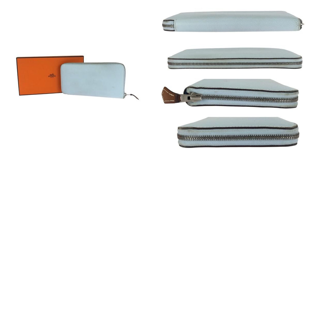 Hermes Azap Silk in Long Light Blue Silver Veau Wallet — view 9