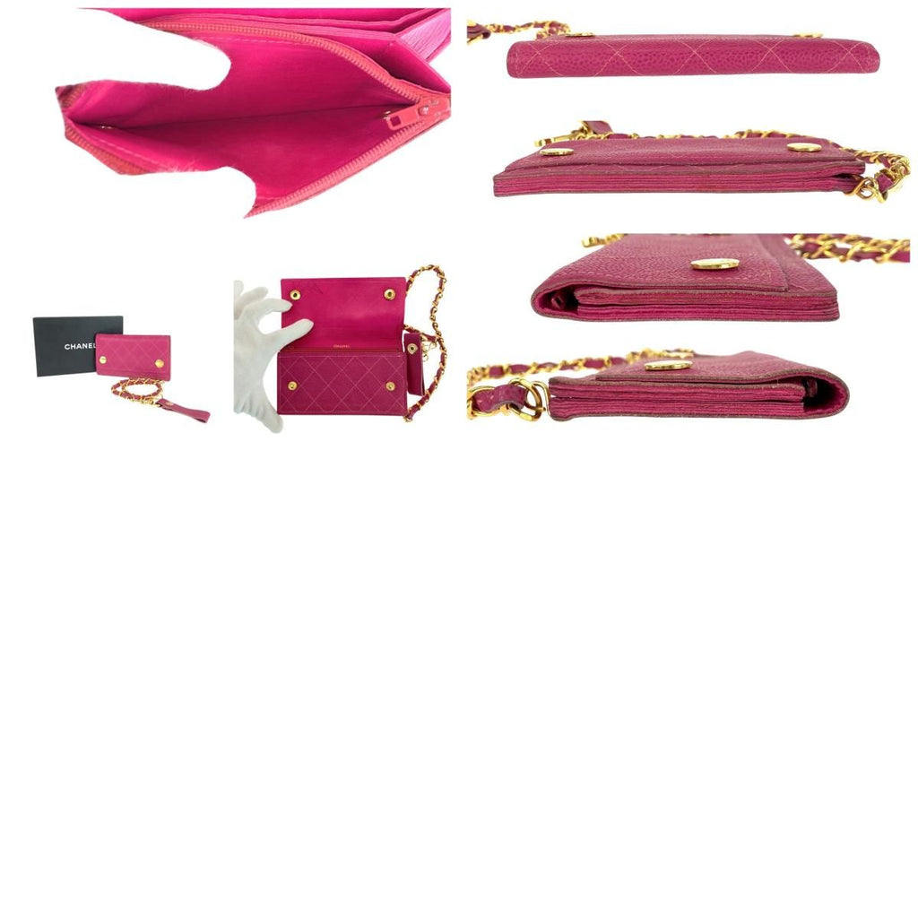 Chanel Vintage Pink Gold Caviar Leather Wallet Chain — view 9