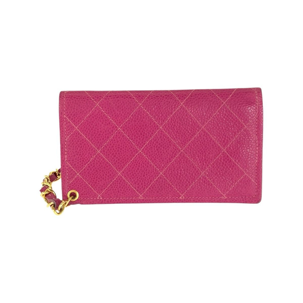 Chanel Vintage Pink Gold Caviar Leather Wallet Chain — view 2