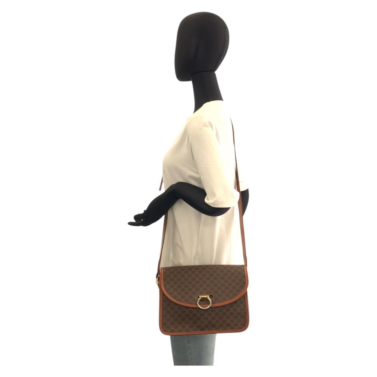 Celine Vintage Macadam Brown Gold Leather Shoulder Bag Pochette — view 7