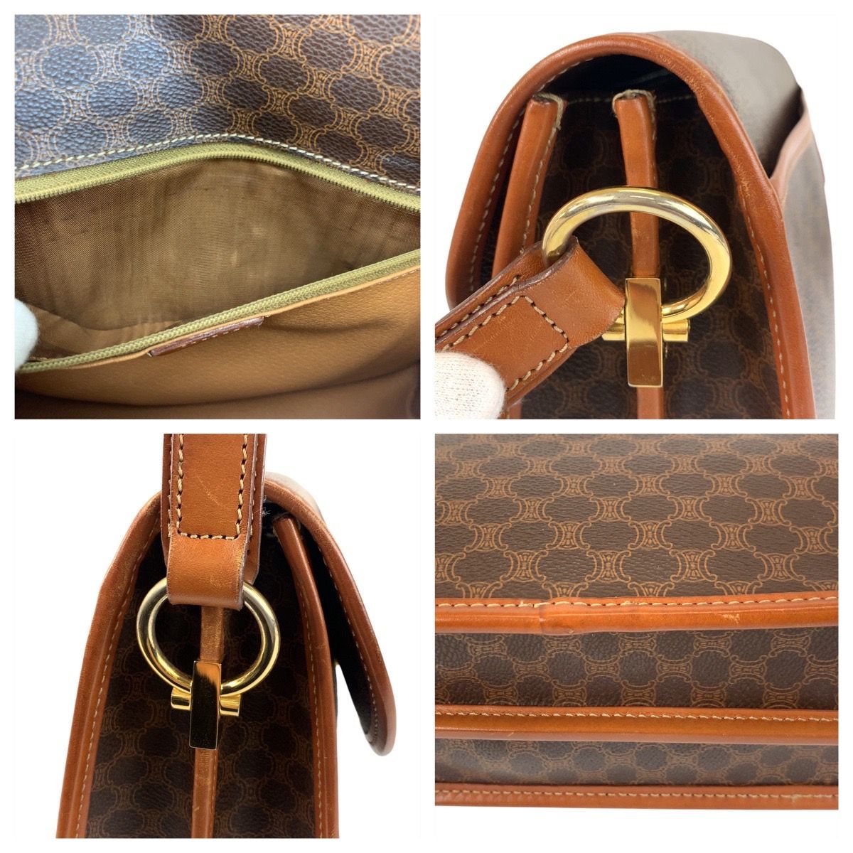 Celine Vintage Macadam Brown Gold Leather Shoulder Bag Pochette — view 5