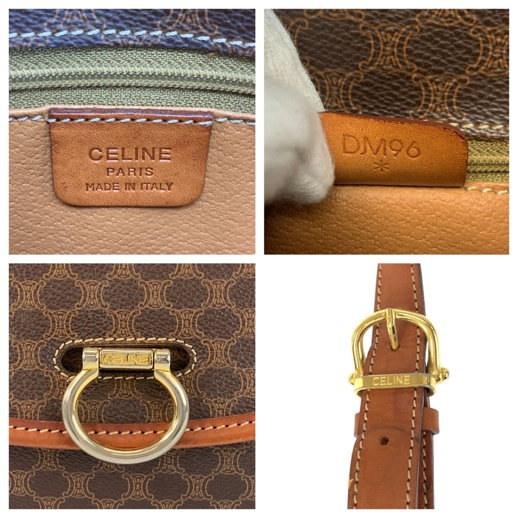 Celine Vintage Macadam Brown Gold Leather Shoulder Bag Pochette — view 4