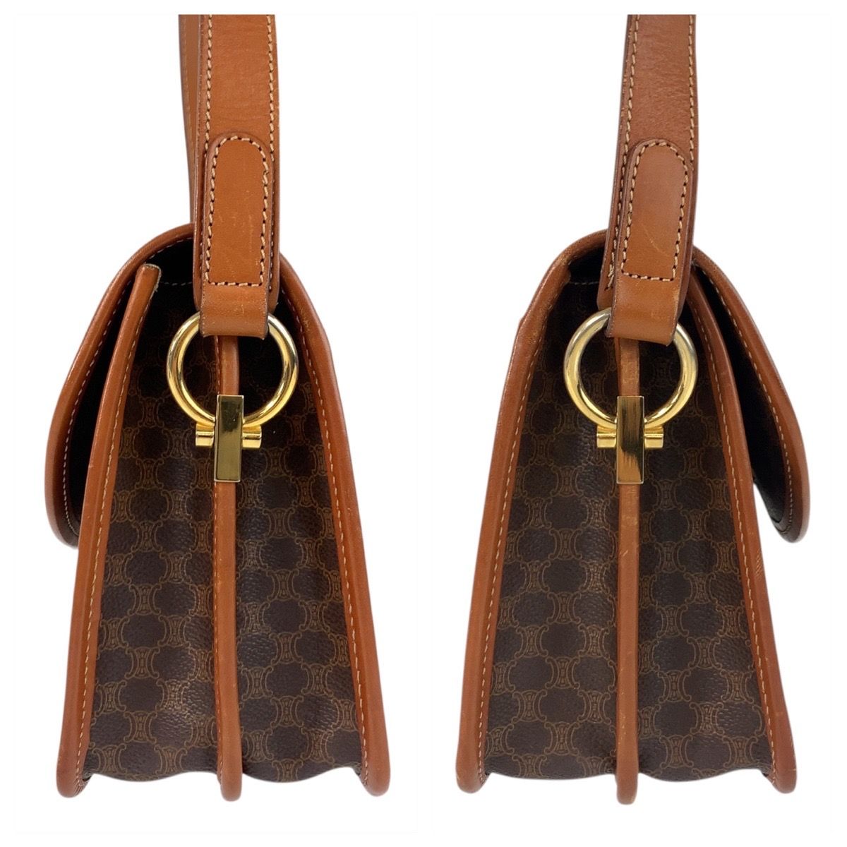 Celine Vintage Macadam Brown Gold Leather Shoulder Bag Pochette — view 8