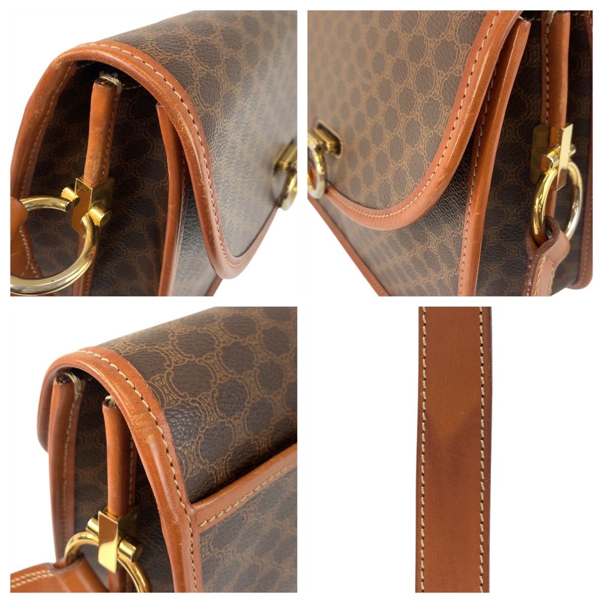 Celine Vintage Macadam Brown Gold Leather Shoulder Bag Pochette — view 6