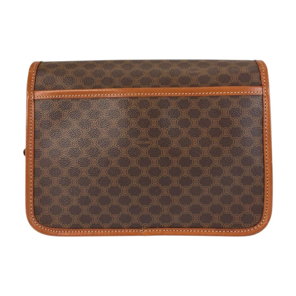 Celine Vintage Macadam Brown Gold Leather Shoulder Bag Pochette — view 2