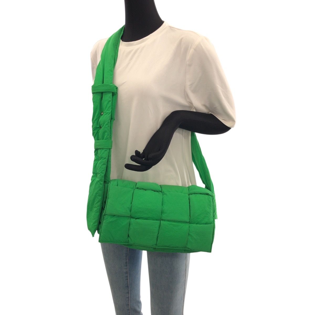 Bottega Veneta Padded Tech Cassette Green Silver Nylon Shoulder Bag — view 6