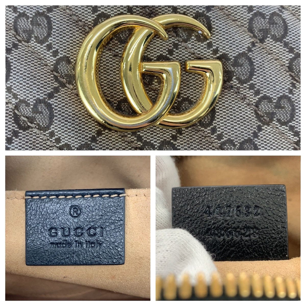 Gucci GG Marmont Brown Black Gold Canvas Leather Shoulder Bag Pochette — view 4
