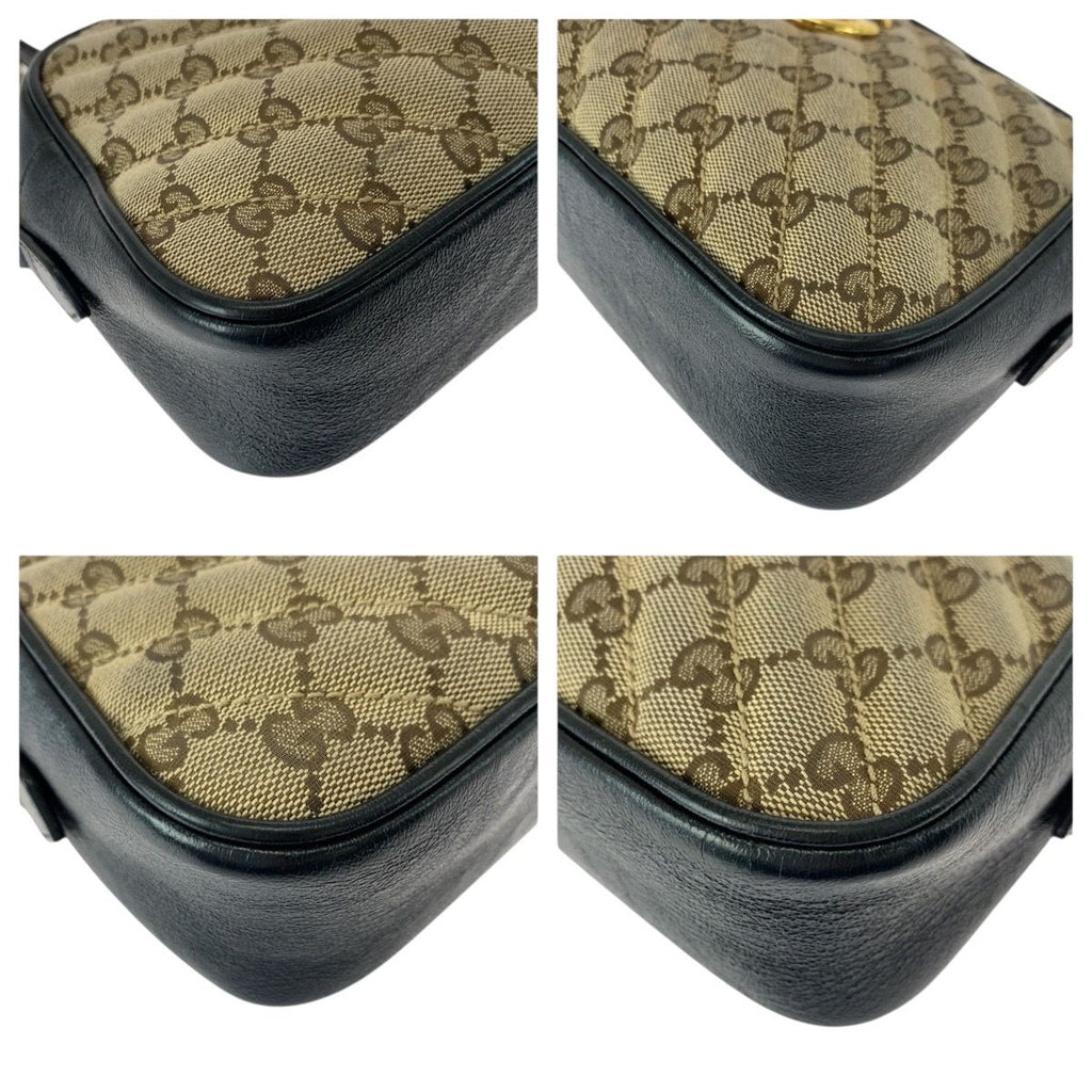 Gucci GG Marmont Brown Black Gold Canvas Leather Shoulder Bag Pochette — view 3