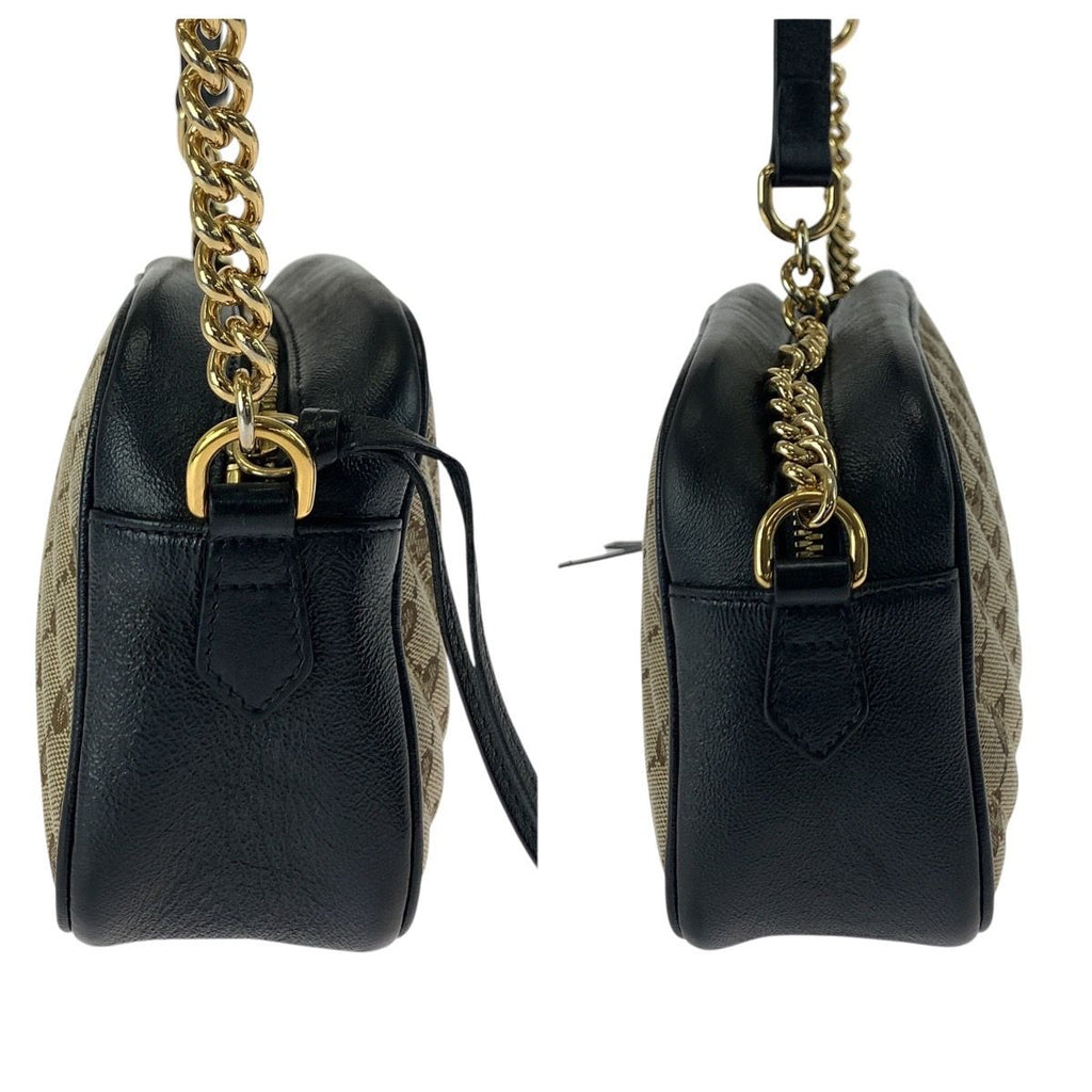Gucci GG Marmont Brown Black Gold Canvas Leather Shoulder Bag Pochette — view 8