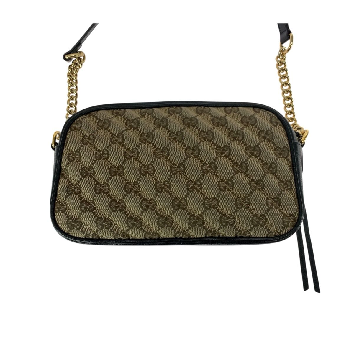 Gucci GG Marmont Brown Black Gold Canvas Leather Shoulder Bag Pochette — view 2
