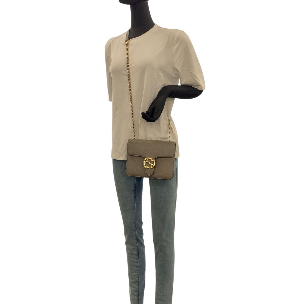 Gucci Interlocking Gray Gold Leather Shoulder Bag Chain — view 8