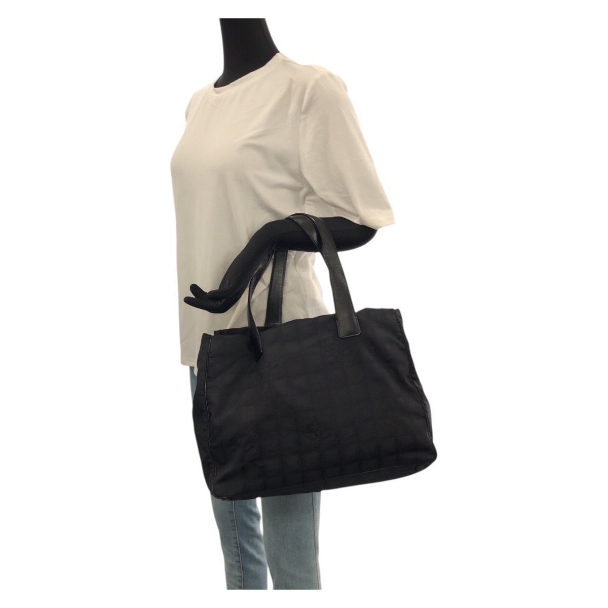 Chanel New Travel Line MM Black Nylon Leather Tote Shoulder Bag — view 7