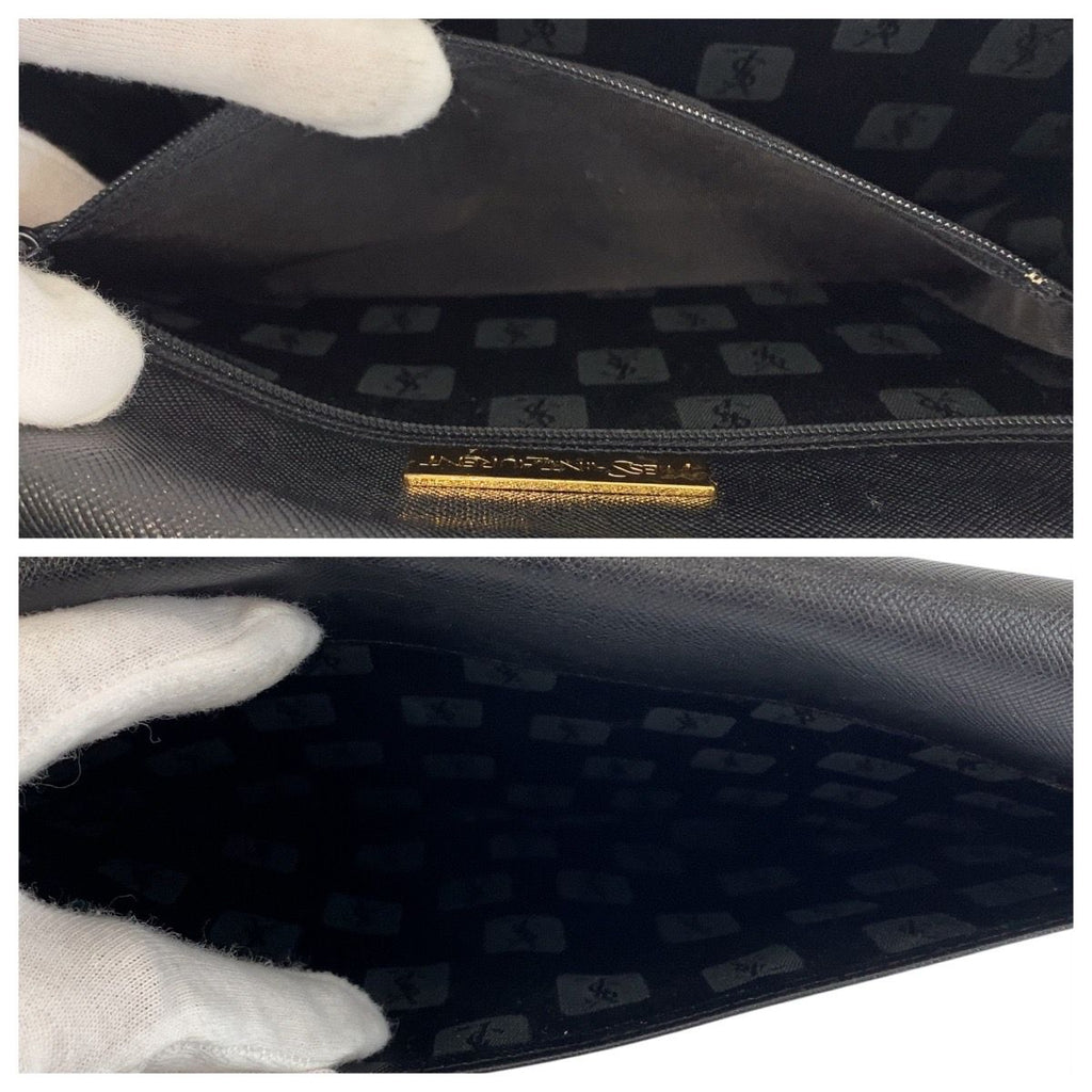 Saint Laurent Yves Vintage YSL Black Leather Clutch — view 6