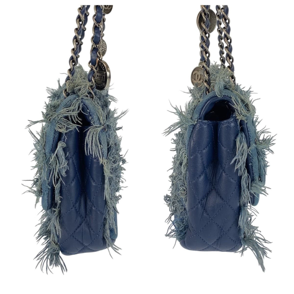 Chanel CC Logo Turnlock Blue Silver Denim Leather Chain Shoulder Bag — view 7