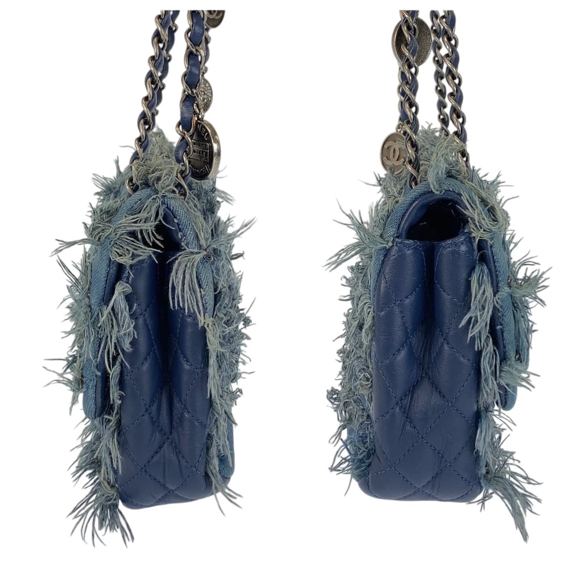 Chanel CC Logo Turnlock Blue Silver Denim Leather Chain Shoulder Bag — view 7
