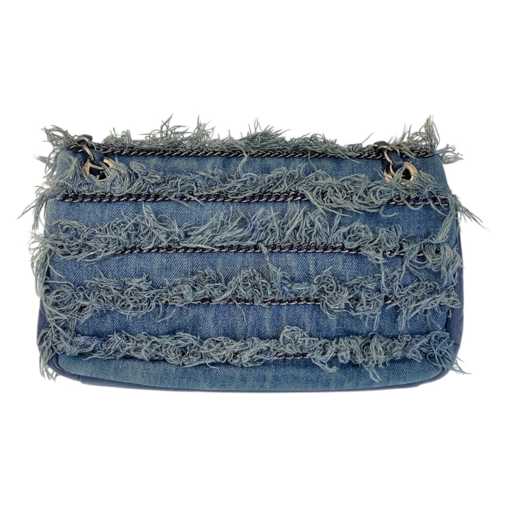 Chanel CC Logo Turnlock Blue Silver Denim Leather Chain Shoulder Bag — view 2
