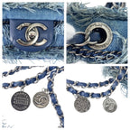 Chanel CC Logo Turnlock Blue Silver Denim Leather Chain Shoulder Bag — view 4